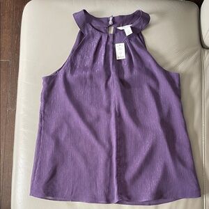 White House Black Market Purple metallic halter neck top